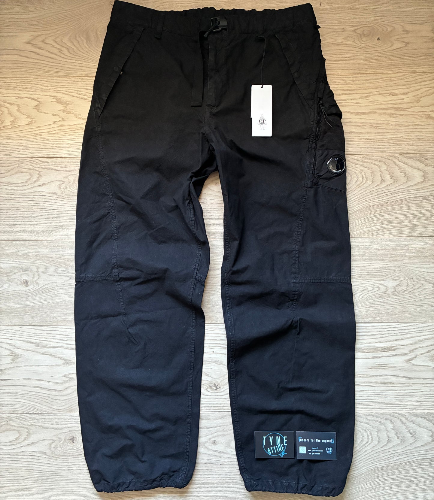 C.P. Company Ba-Tic Lens Pocket Black Utility Drawstring Cuffed Cargo Trousers