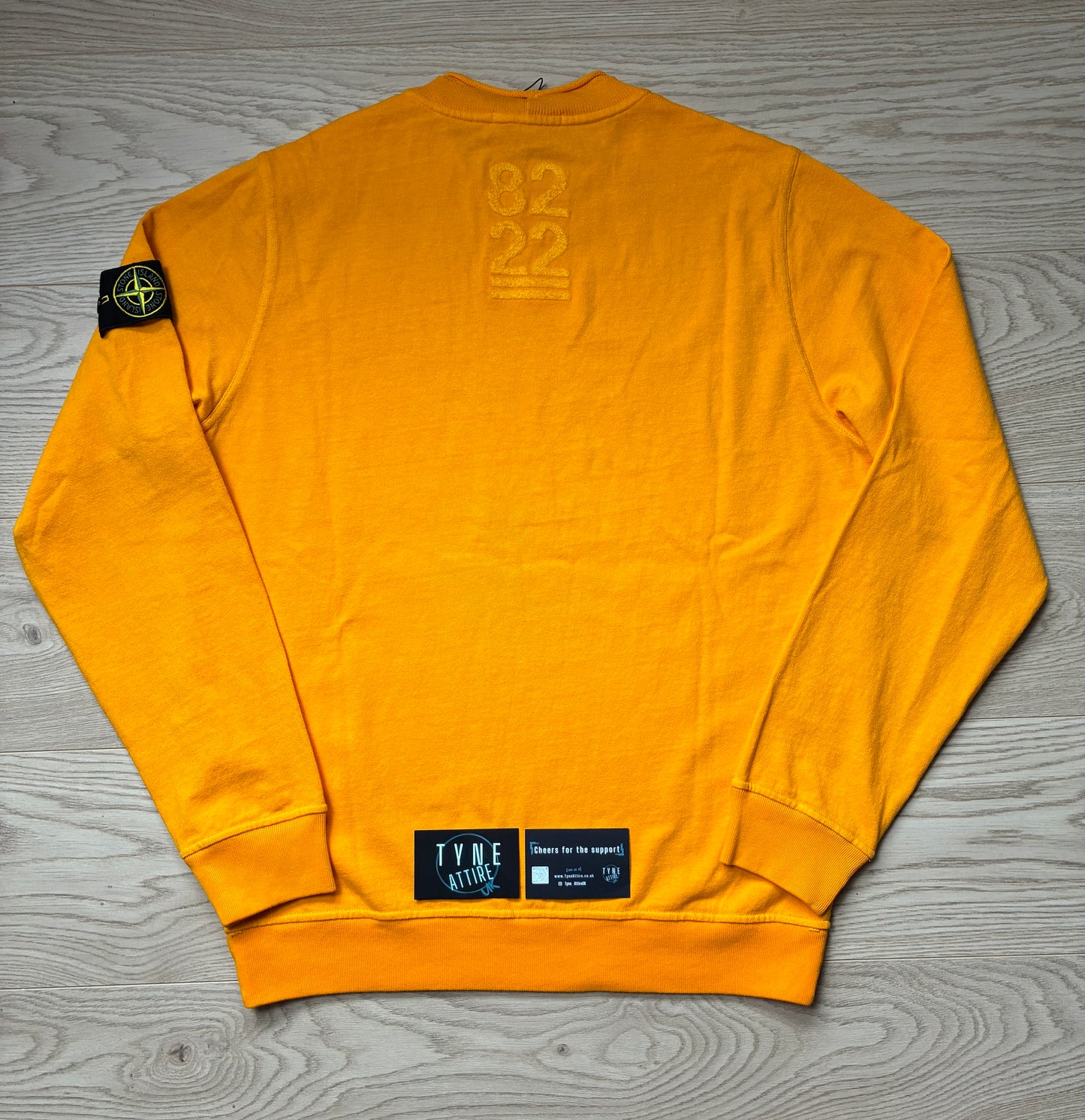 Stone Island 626Q1 40th Anniversary Embroidered Logo Orange Yellow Crewneck Sweater