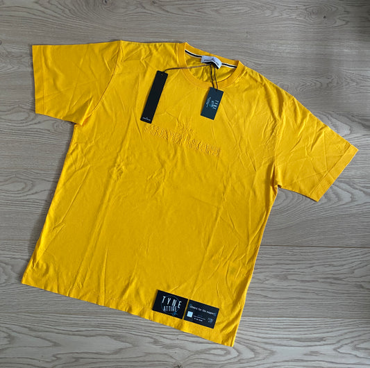 Stone Island 21560 GD Embroided Spellout Logo Yellow Crewneck T-Shirt