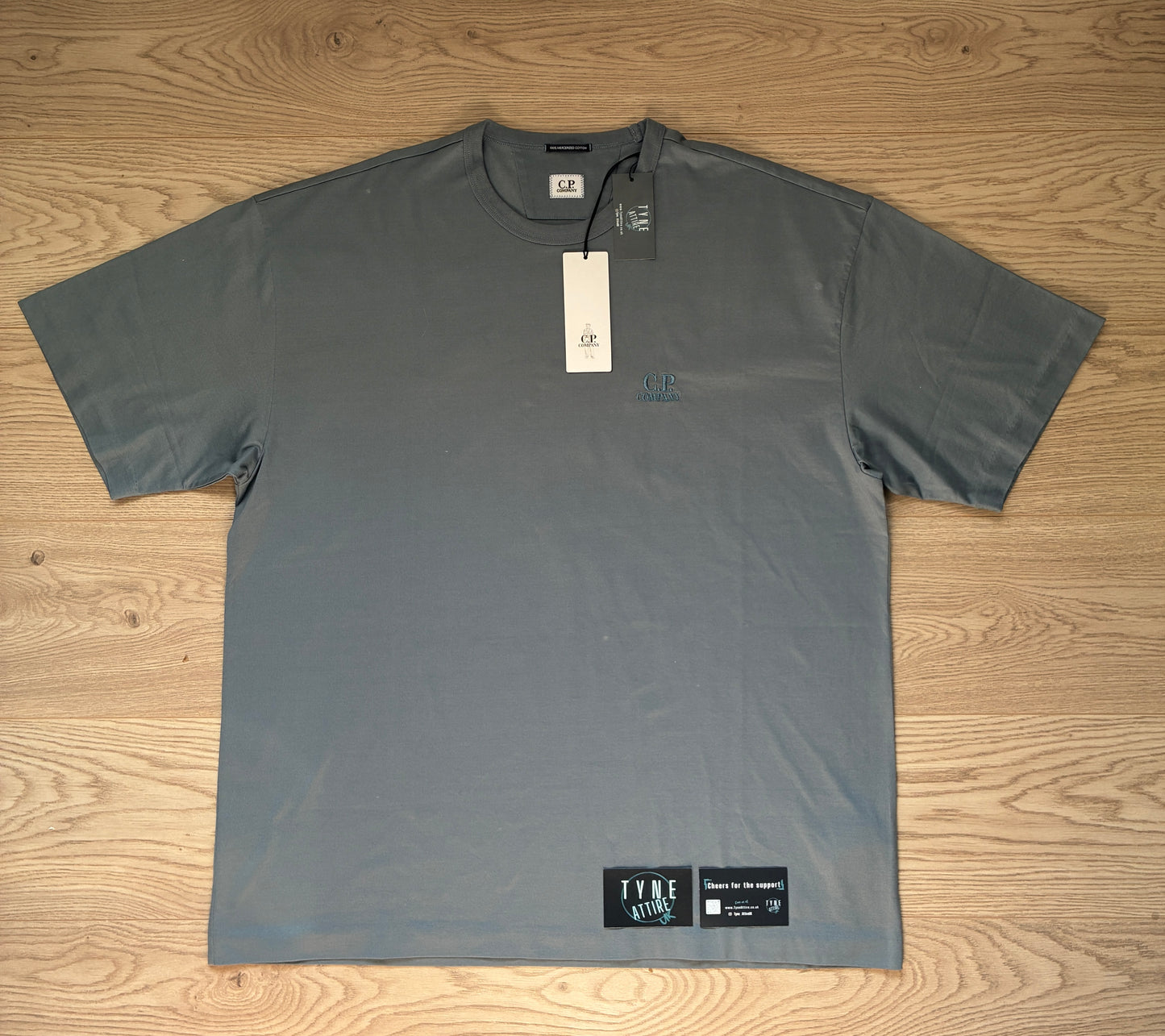 C.P. Company Mercerized Jersey 30/2 Twisted Embroidered Spellout/British Sailor Logo Blue Crewneck T-Shirt