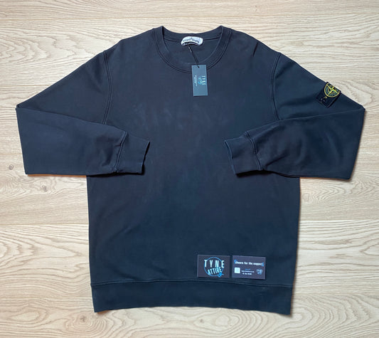 Stone Island 63020 Garment Dyed Cotton Fleece Black Crewneck Sweater