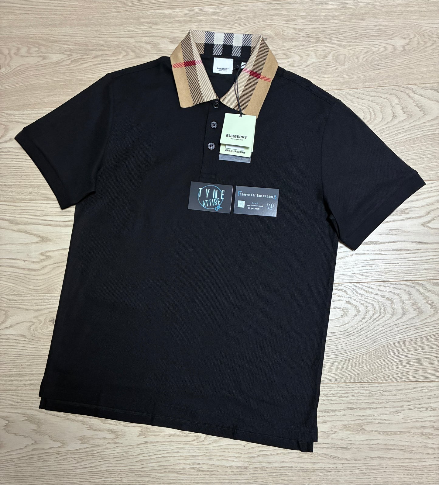Burberry Cody Nova Check Collar Pure Cotton Black Polo T-Shirt