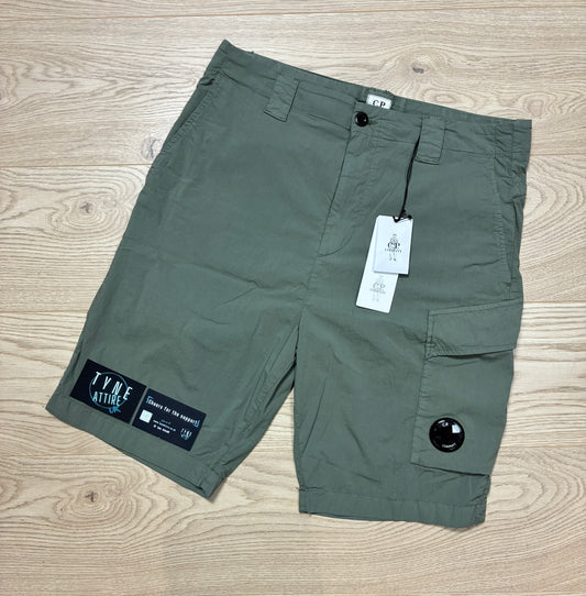 C.P Company 50 Fili Stretch Bermuda Lens Pocket Green Cargo Shorts