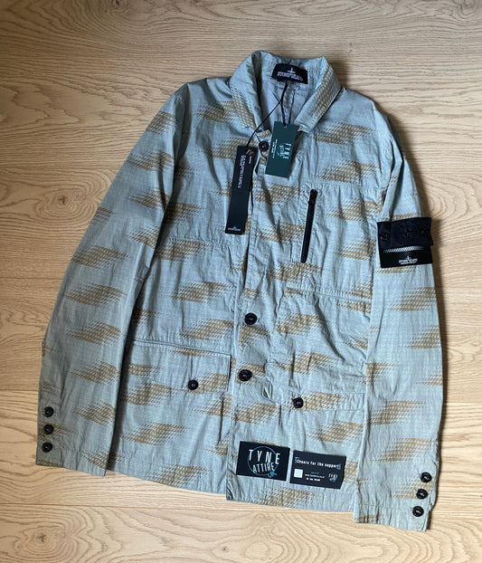 Stone Island Shadow Project A0114 2 SB Blazer_Nyco Popeline Printer Blue Button Overshirt Jacket