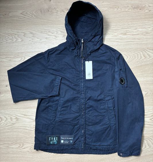 C.P. Company Micro Reps Garment Dyed Arm Pocket Lens Woven Cotton Midnight Navy Hooded Jacket