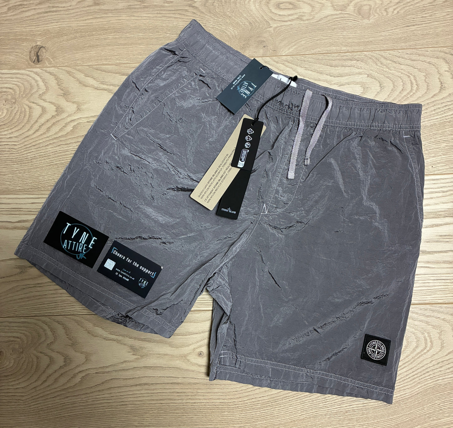 Stone Island B0943 Nylon Metal Econyl Patch Logo Silver Grey Swim Shorts