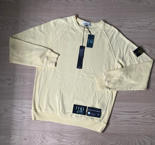 Stone Island 66360 Garment Dyed Malfile Fleece ‘Old’ Effect Yellow Crewneck Sweater