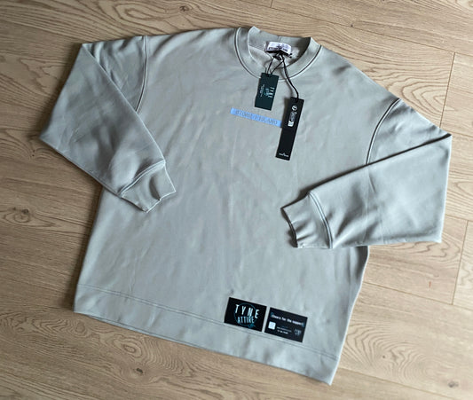 Stone Island 60535 Co/Poly Blend Microbranding Spellout Logo Light Grey Crewneck Sweater