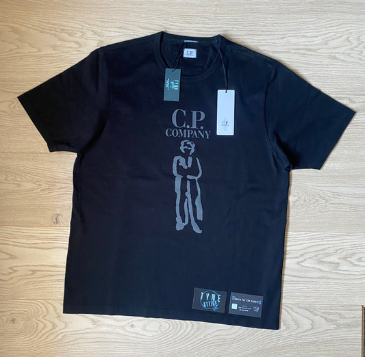 C.P. Company 30/2 Mercerized Jersey Cotton Twisted British Sailor Graphic Logo Black Crewneck T-Shirt