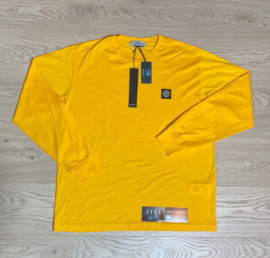 Stone Island 22713 GD Compass Patch Logo Orange/Yellow Long Sleeve Crewneck T-Shirt