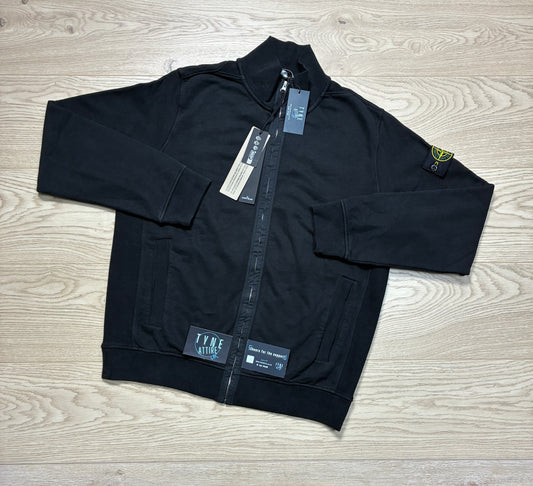 Stone Island 6100066 Brushed Organic Cotton Garment Dyed Black Zip Up Sweater