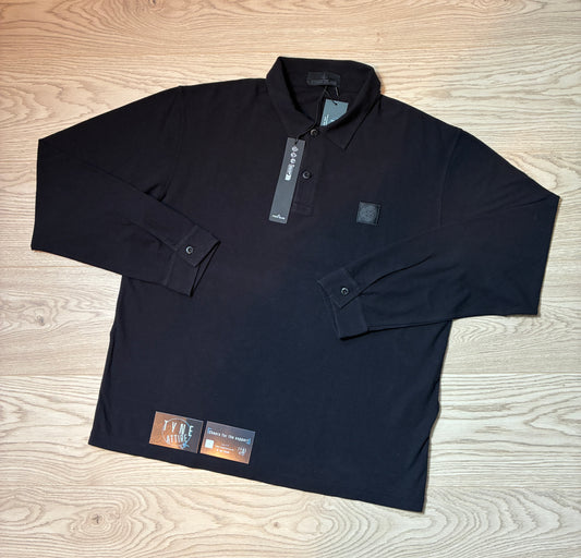Stone Island Ghost Piece 2200011 Maglia Lunga Patch Logo Cotton Jersey Black L/S Polo T-Shirt