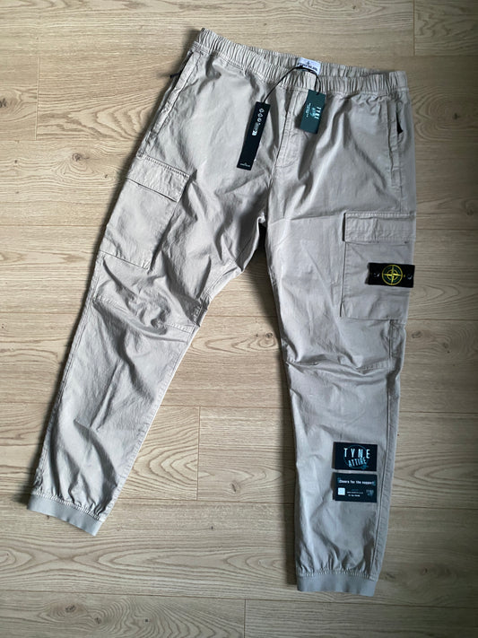 Stone Island 31314 Stretch Cotton/Wool Satin Type RE-T Silver Grey Cuffed Cargos