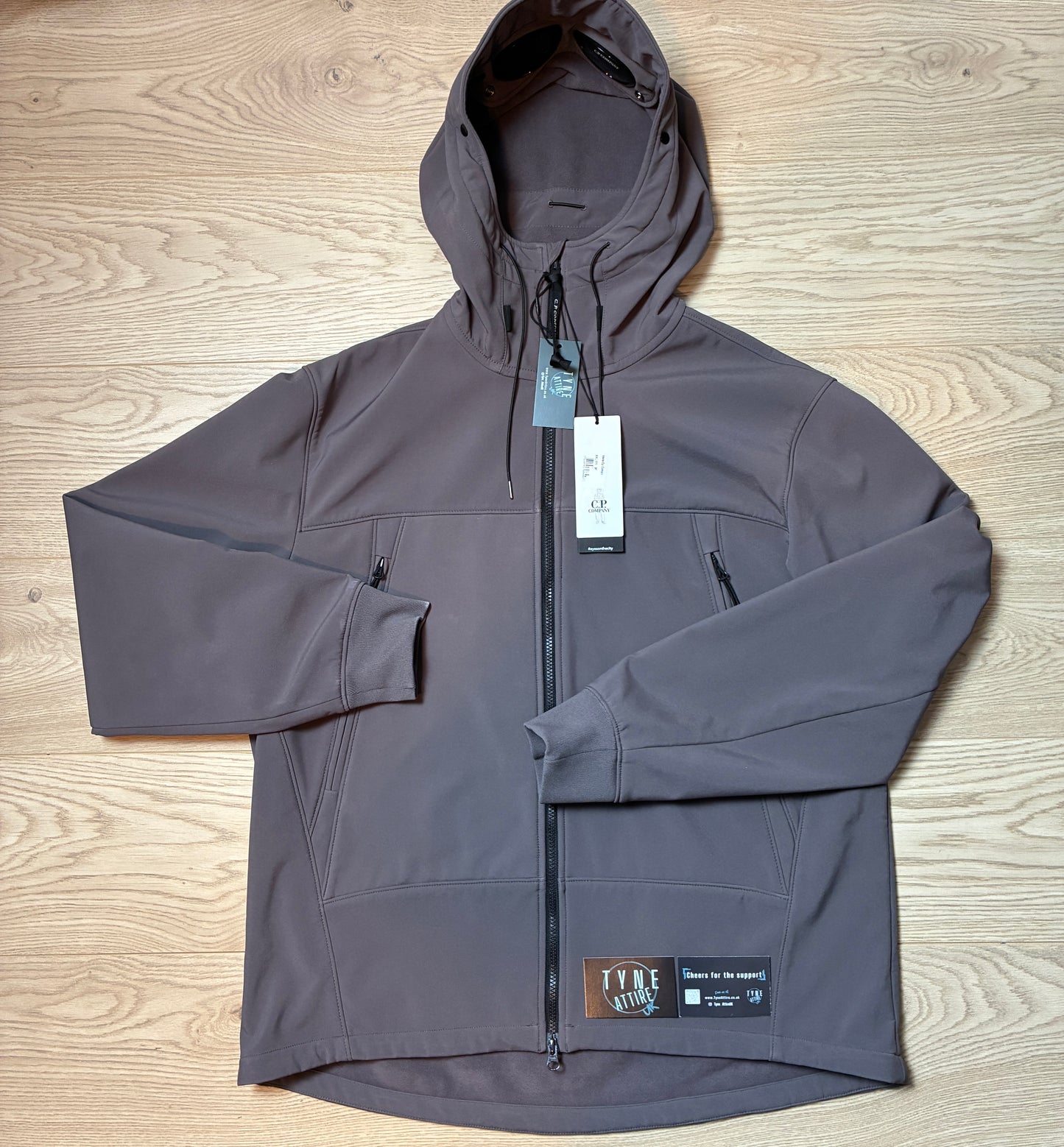 C.P. Company Soft Shell-R Dark Grey Goggle Hooded Fleece Lined Jacket