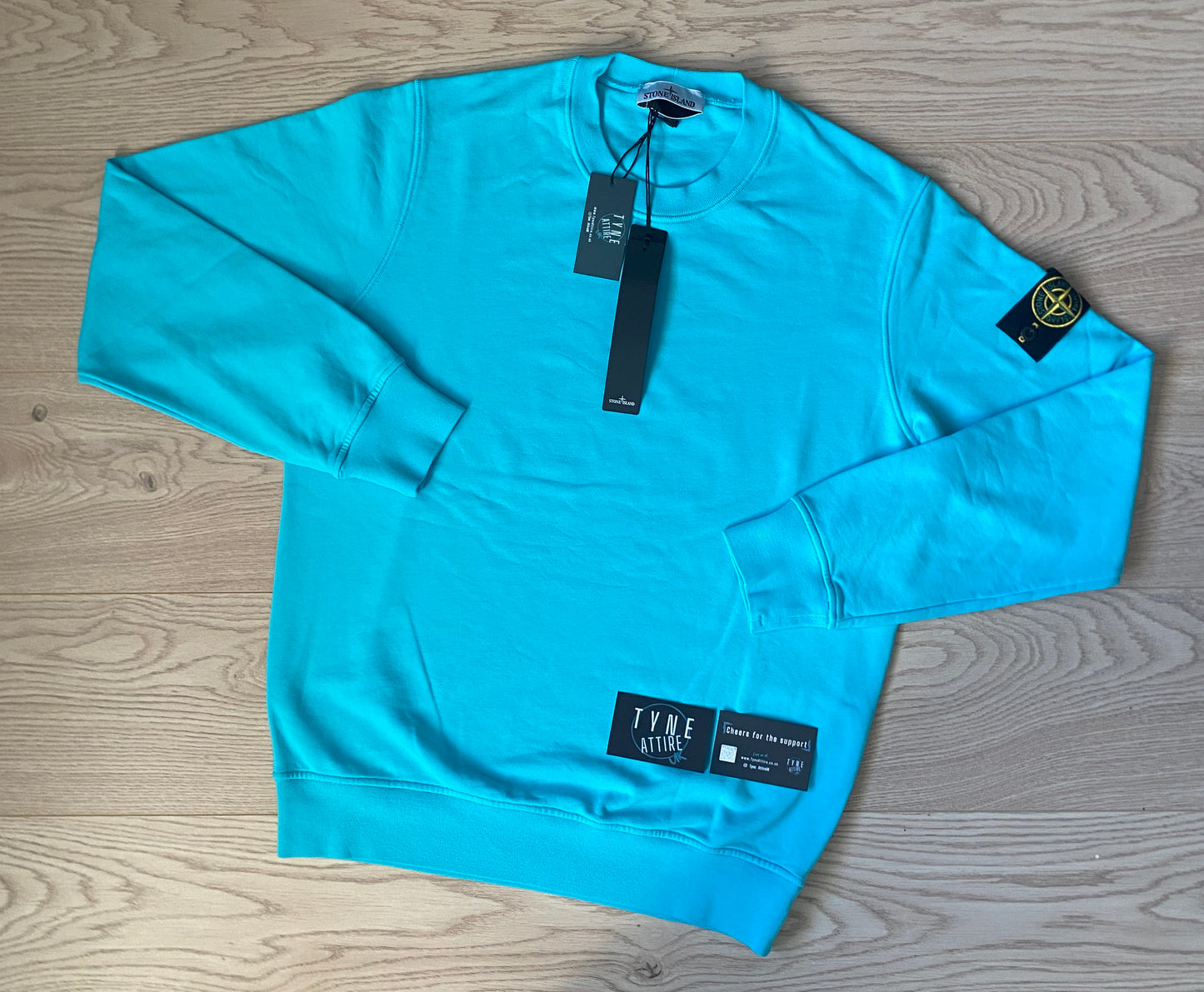 Stone Island 63051 Organic Cotton Garment Dyed Turquoise Blue Crewneck Sweater