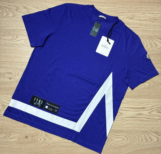 Moncler ‘M’ Motif Spellout Graphic Logo Periwinkle Blue Crewneck T-Shirt