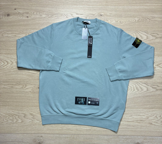 Stone Island 63051 Brushed Cotton Fleece Garment Dyed Sky Blue Sweater