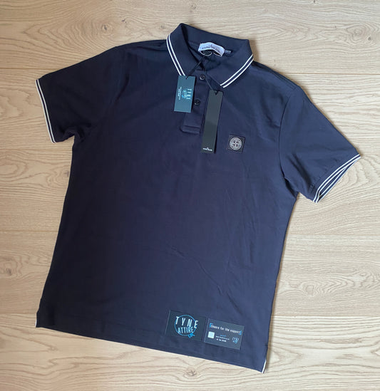 Stone Island 22S18 Organic Cotton Patch Logo Twin Tipped Navy/White Polo T-Shirt