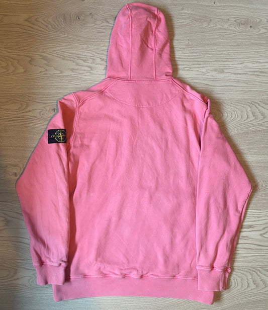 Stone Island 64120 Cotton Fleece Garment Dyed Bubblegum Pink Popover Drawstring Hoodie