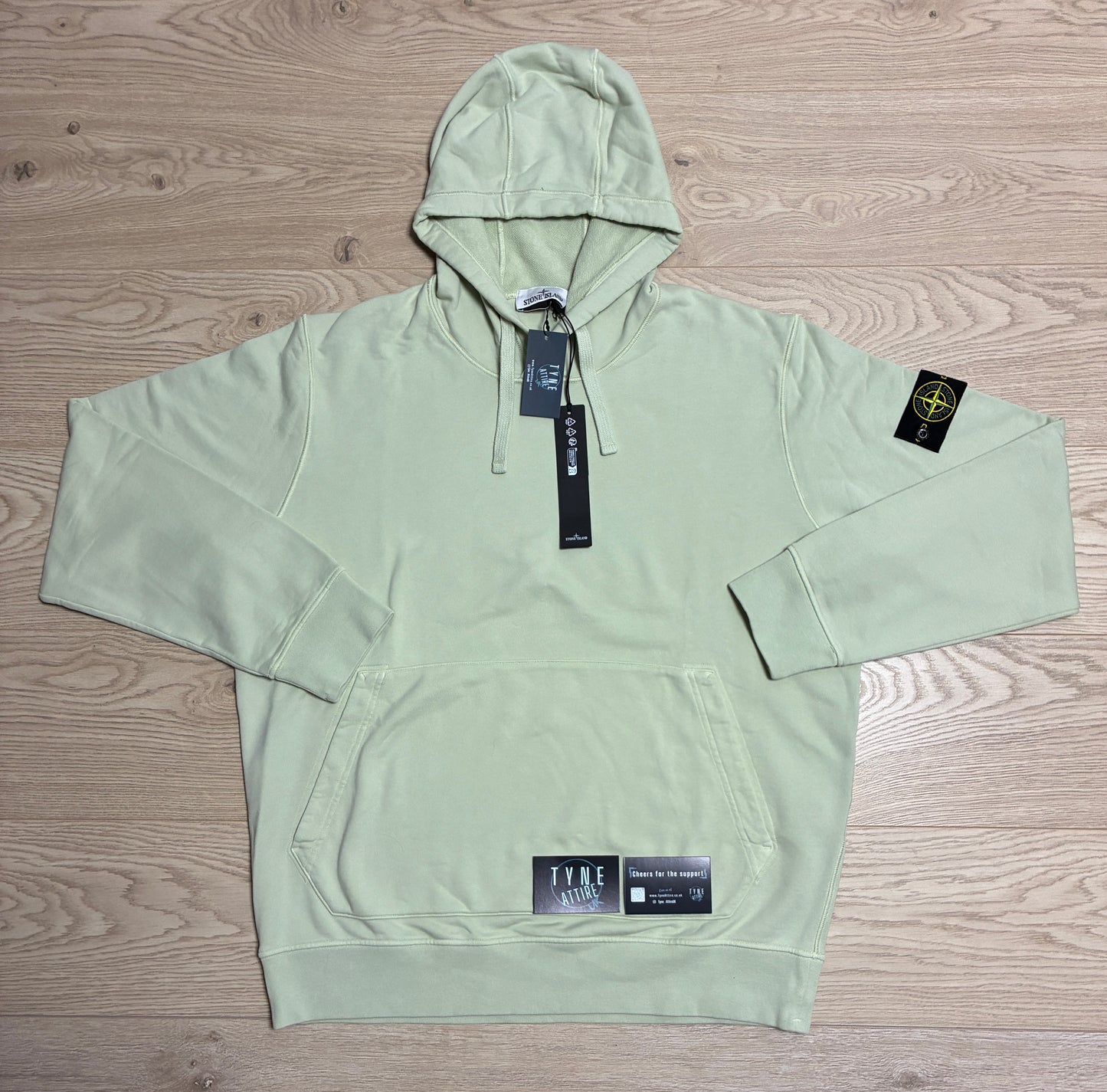 Stone Island 64151 Cotton Fleece Garment Dyed Pistachio Green Popover Drawstring Hoodie