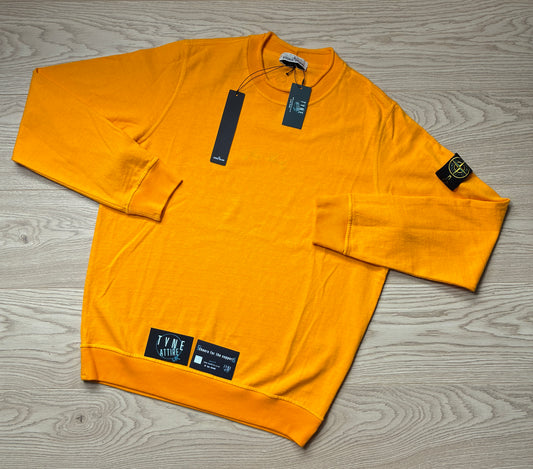 Stone Island 626Q1 40th Anniversary Embroidered Logo Orange Yellow Crewneck Sweater