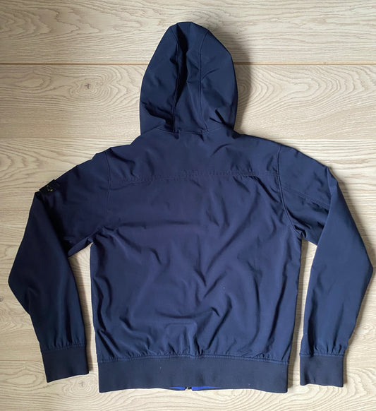 Stone Island 40122 Soft Shell-R Fleece Lined Navy Blue Hooded Jacket