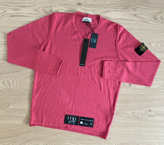 Stone Island 501B0 Soft Cotton Fuscia Pink Lightweight V-Neck Sweater