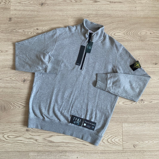 Stone Island 61951 Cotton Fleece Garment Dyed 1/2 Zip Dust Grey Melange Sweater