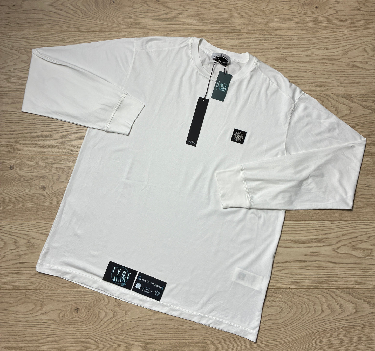 Stone Island 22713 Garment Dyed Compass Patch Logo White L/S Crewneck T-Shirt
