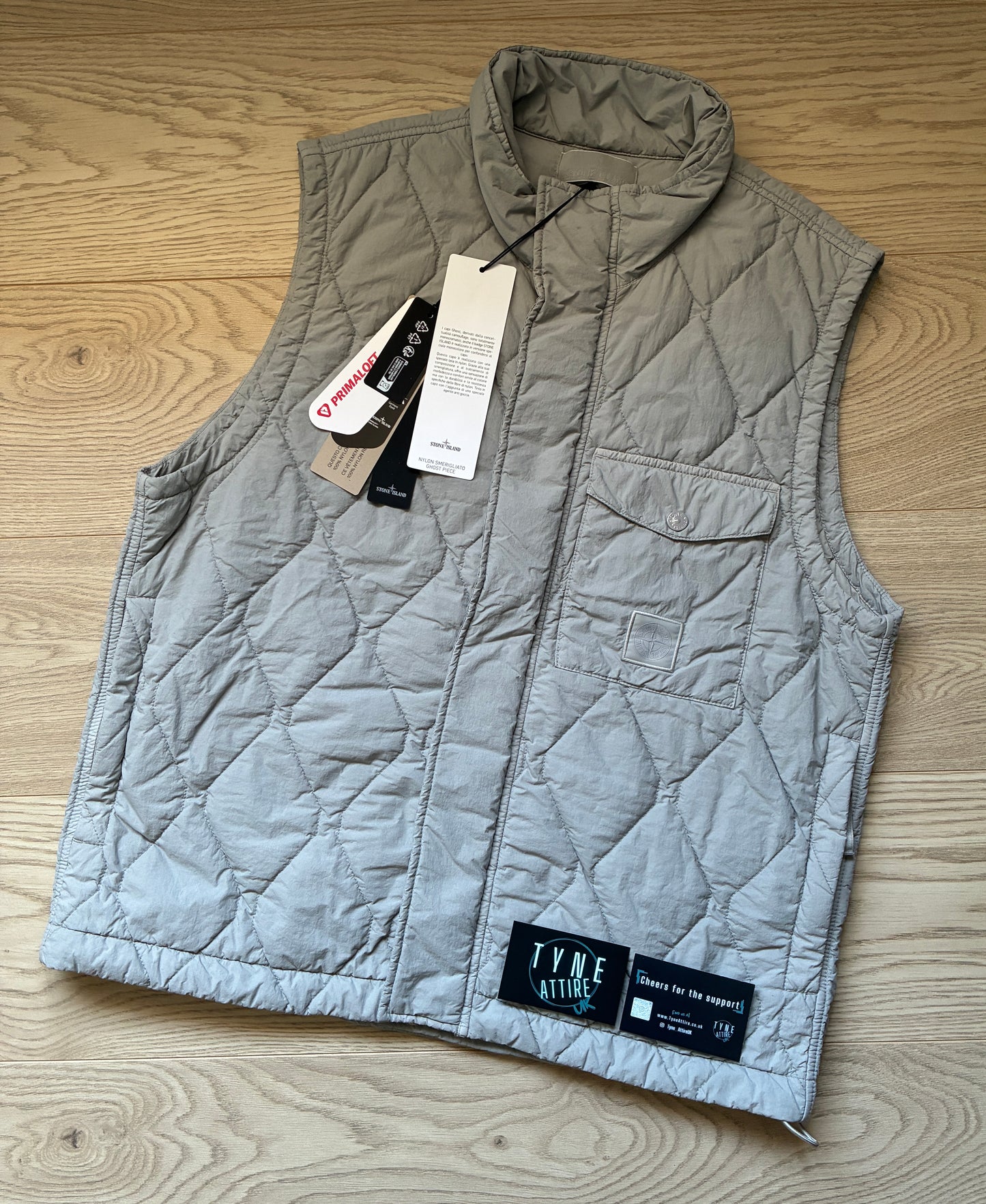 Stone Island G100011 Ghost Piece Nylon Smerigliato Primaloft Lined Dust Grey Gilet