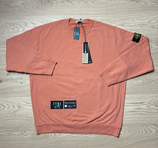 Stone Island 62420 Brushed Organic Cotton Fleece Garment Dyed Orange Crewneck Sweater