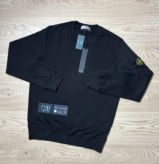 Stone Island 63020 Cotton Garment Dyed Black Crewneck Sweater