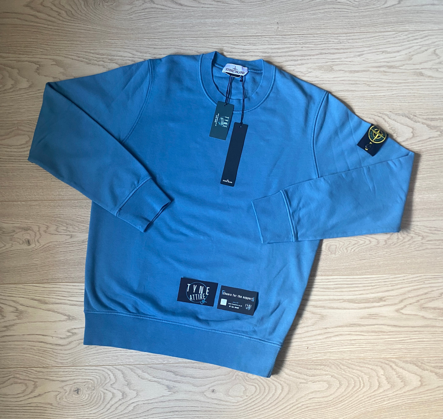 Stone Island 63051 Organic Cotton Garment Dyed Powder Blue Crewneck Sweater