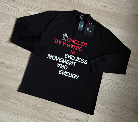 Moncler Grenoble Manica Lunga Spellout Lettering Graphic Logo Black Lightweight Crewneck Sweater