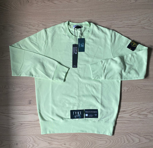 Stone Island 63051 Cotton Garment Dyed Light Green Crewneck Sweater