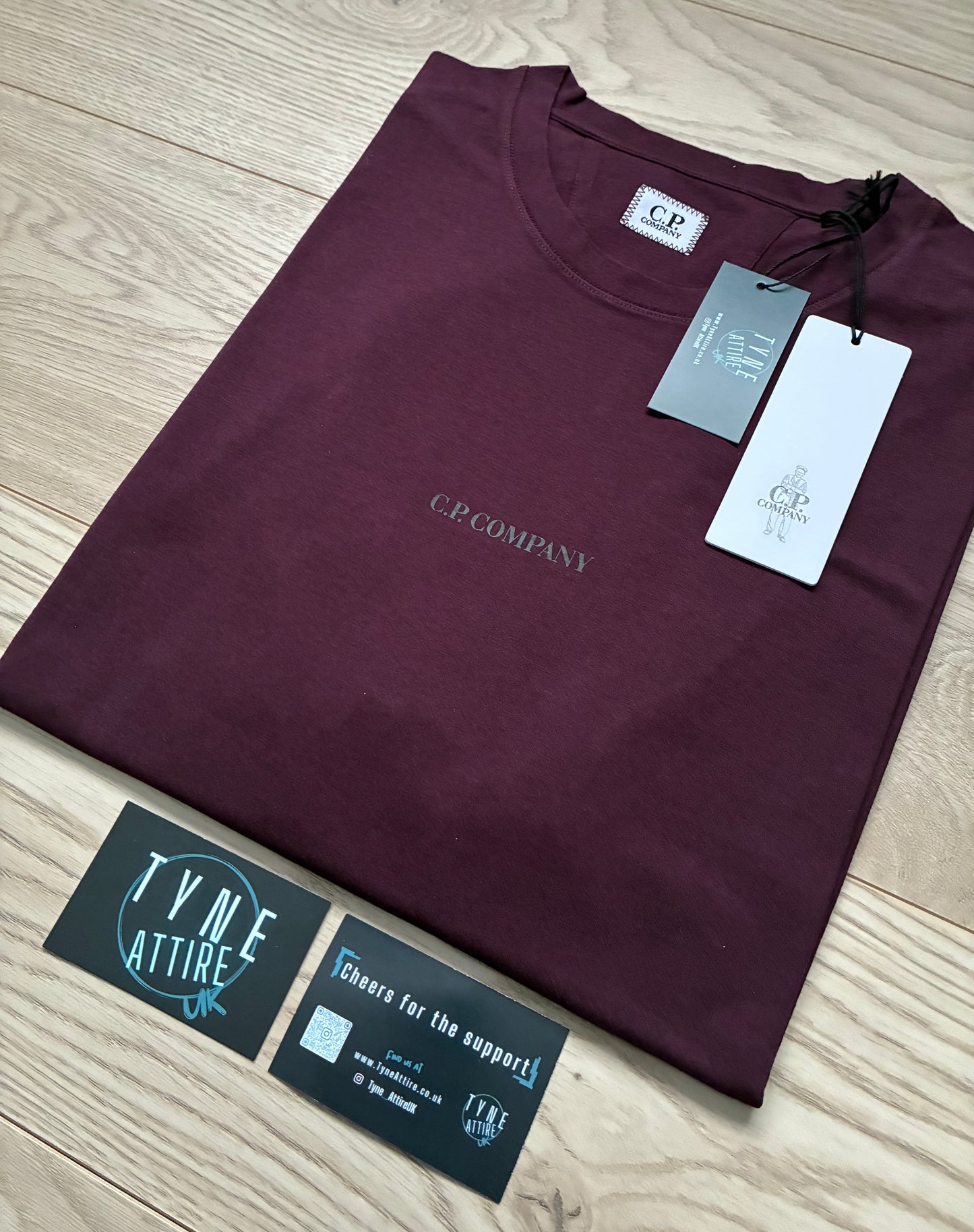 C.P. Company Jersey 30/1 Spellout Chest Logo Print Maroon Crewneck T-Shirt