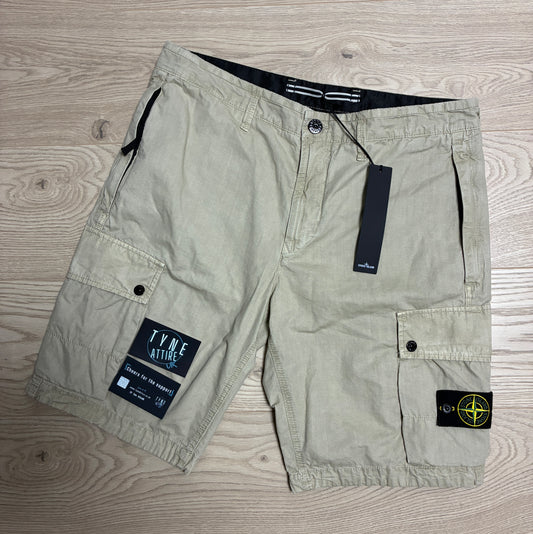 Stone Island L11WA Type SL Cotton Garment Dyed Beige Bermuda Cargo Shorts