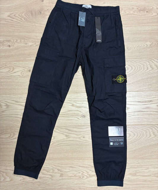Stone Island 31303 Stretch Tela Paracute ‘Type RE-T’ Navy Blue Cuffed Cargo Trousers