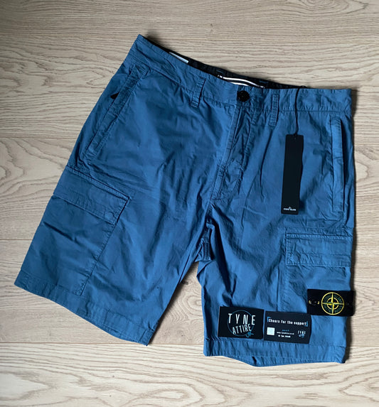 Stone Island L0803 Type RE Light Stretch Cotton Garment Dyed Powder Blue Bermuda Cargo Short