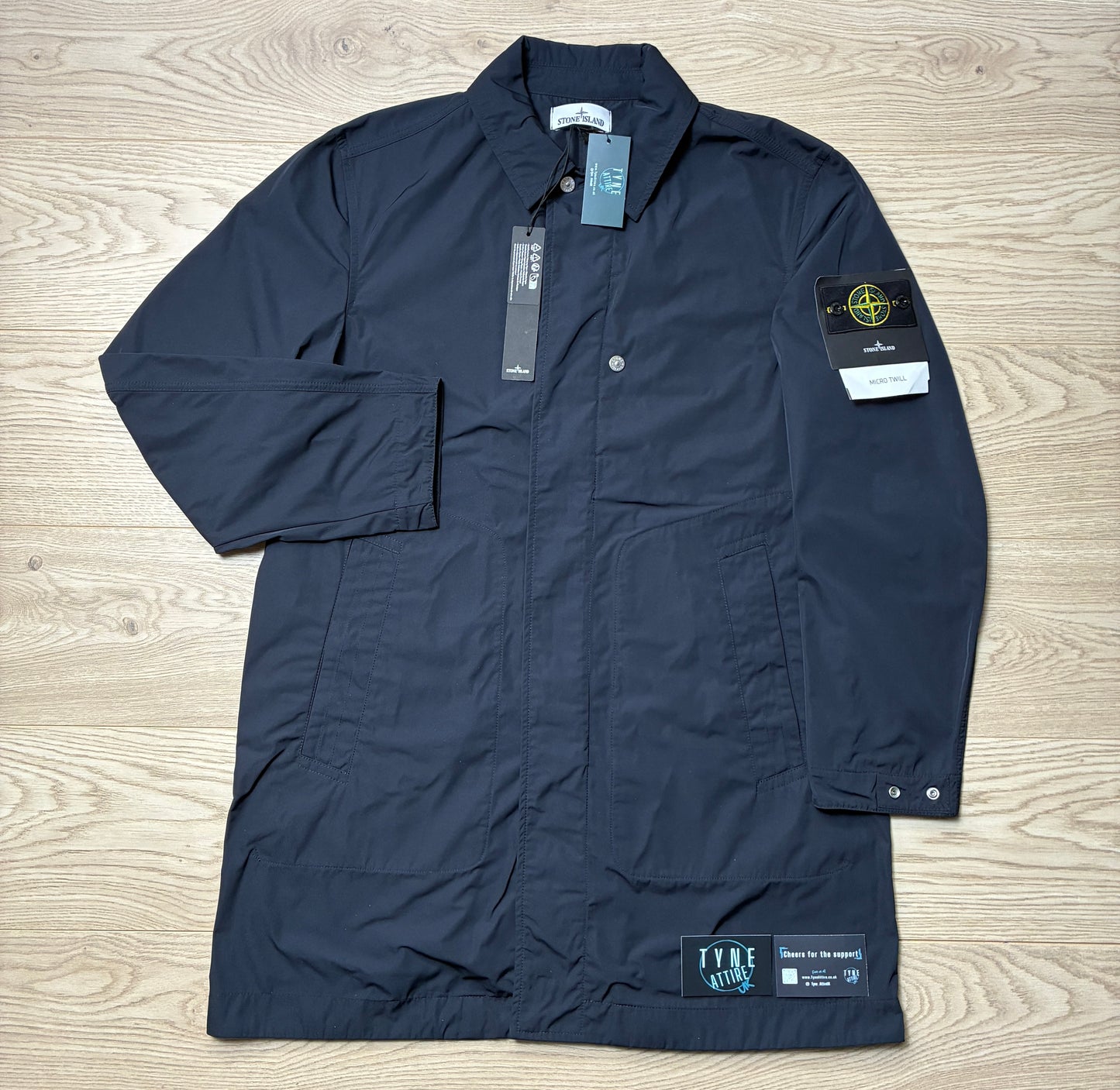 Stone Island 7100009 Micro Twill Long Fishtail Navy Blue Collared Parka Jacket