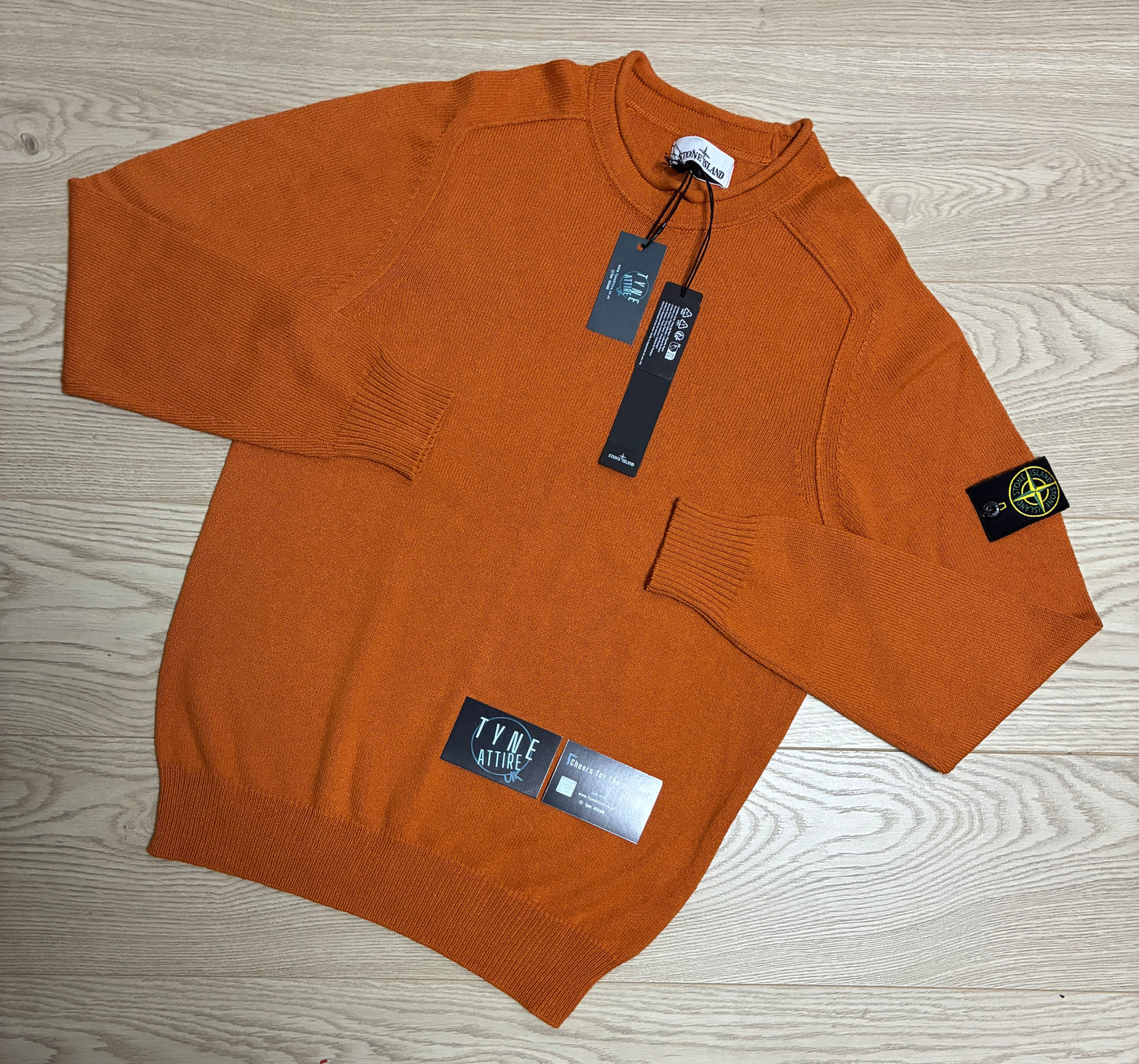 Stone Island 528D3 Garment Dyed 7 Gauge Cotton Orange Crewneck Knit Jumper