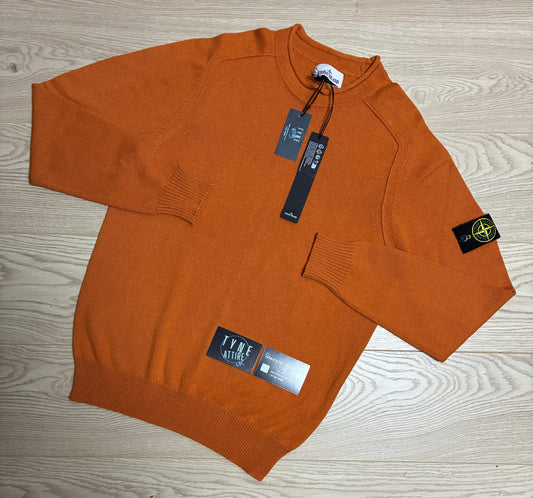 Stone Island 528D3 Garment Dyed 7 Gauge Cotton Orange Crewneck Knit Jumper
