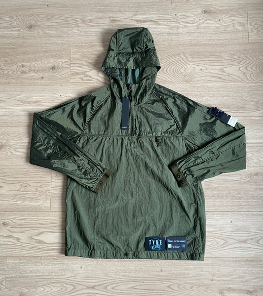 Stone Island 41720 Regenerated Nylon Metal Watro-TC Econyl 1/4 Zip Khaki Green Hooded Packable Smock Jacket