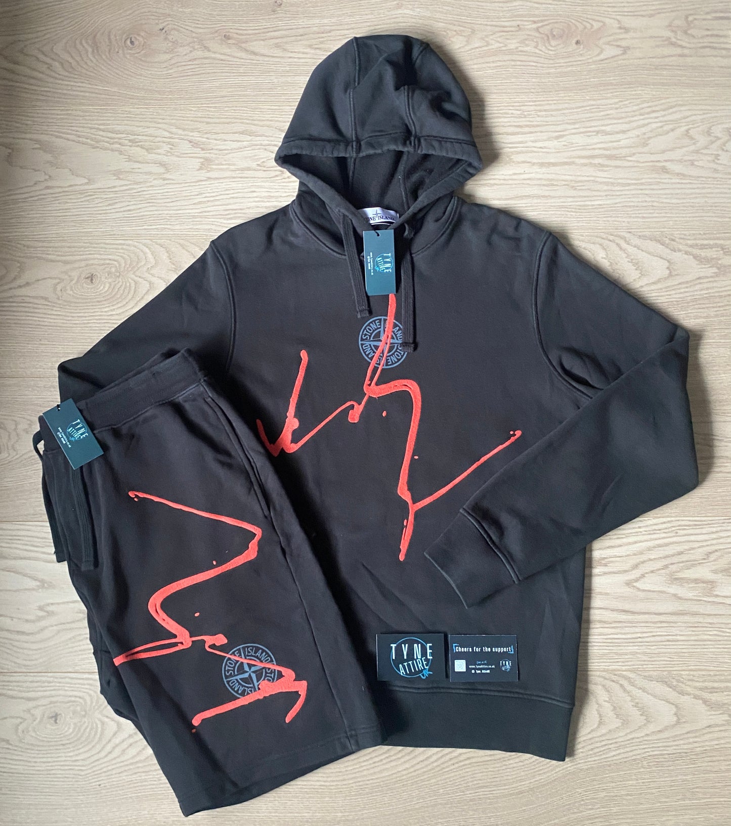 Stone Island ‘Ink Three’ Black/Red Shorts & Hoodie Set