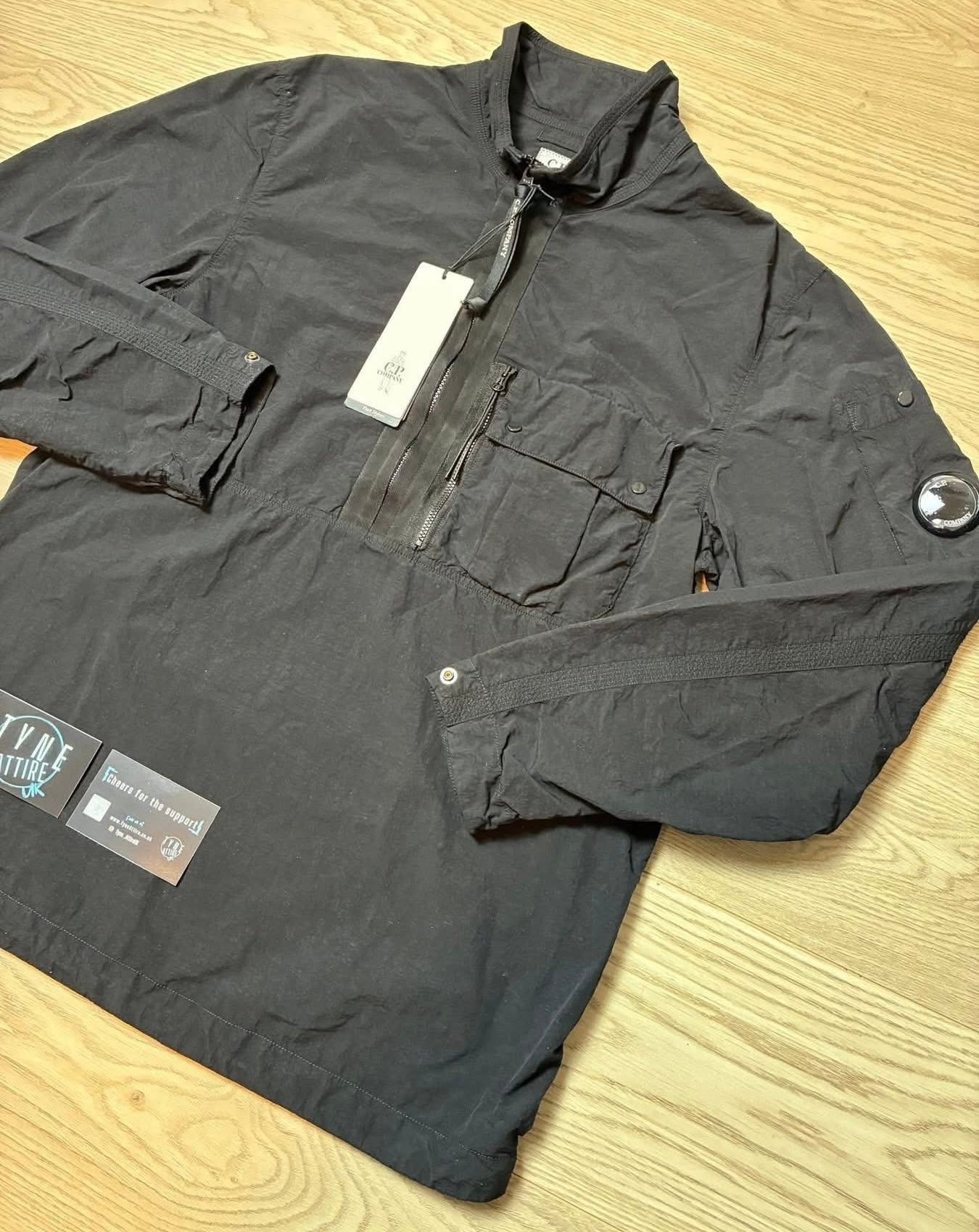 C.P. Company Garment Dyed Flatt Nylon Arm Lens 1/2 Zip Black Smock Overshirt Jacket