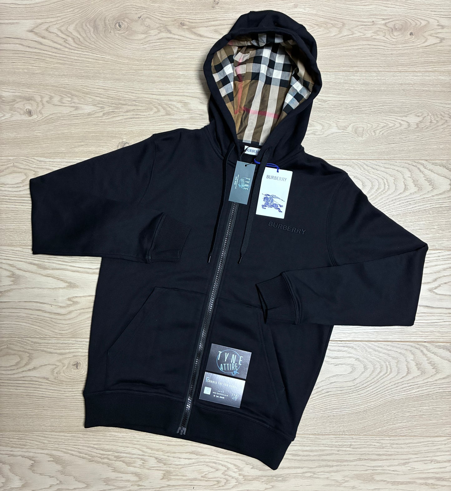 Burberry Hove Embroidered Spellout Logo Black Zip Up Hooded Sweater