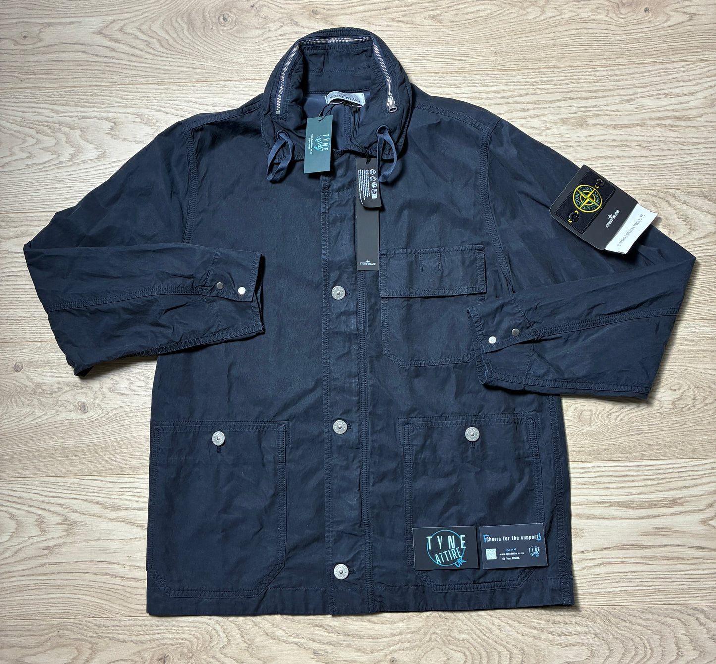 Stone Island 42329 Cupro Cotton Twill-TC Garment Dyed Hideaway Hooded Navy Blue Jacket