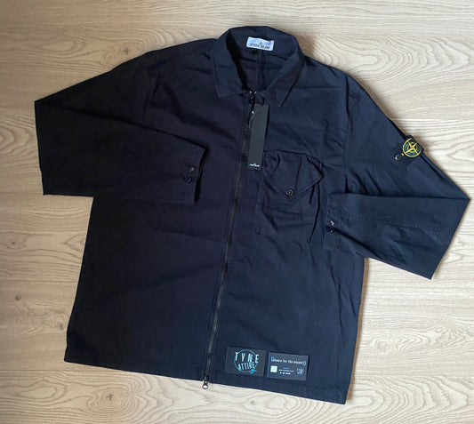 Stone Island 11010 Gabardine Cotton GD Chest Pocket Full Zip Navy Blue Overshirt