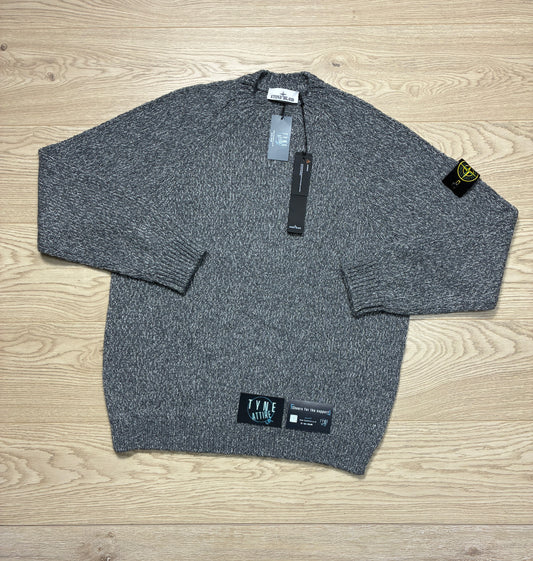 Stone Island 5100050 Mouline Wool Textured Knit Cement Melange Grey Crewneck Sweater