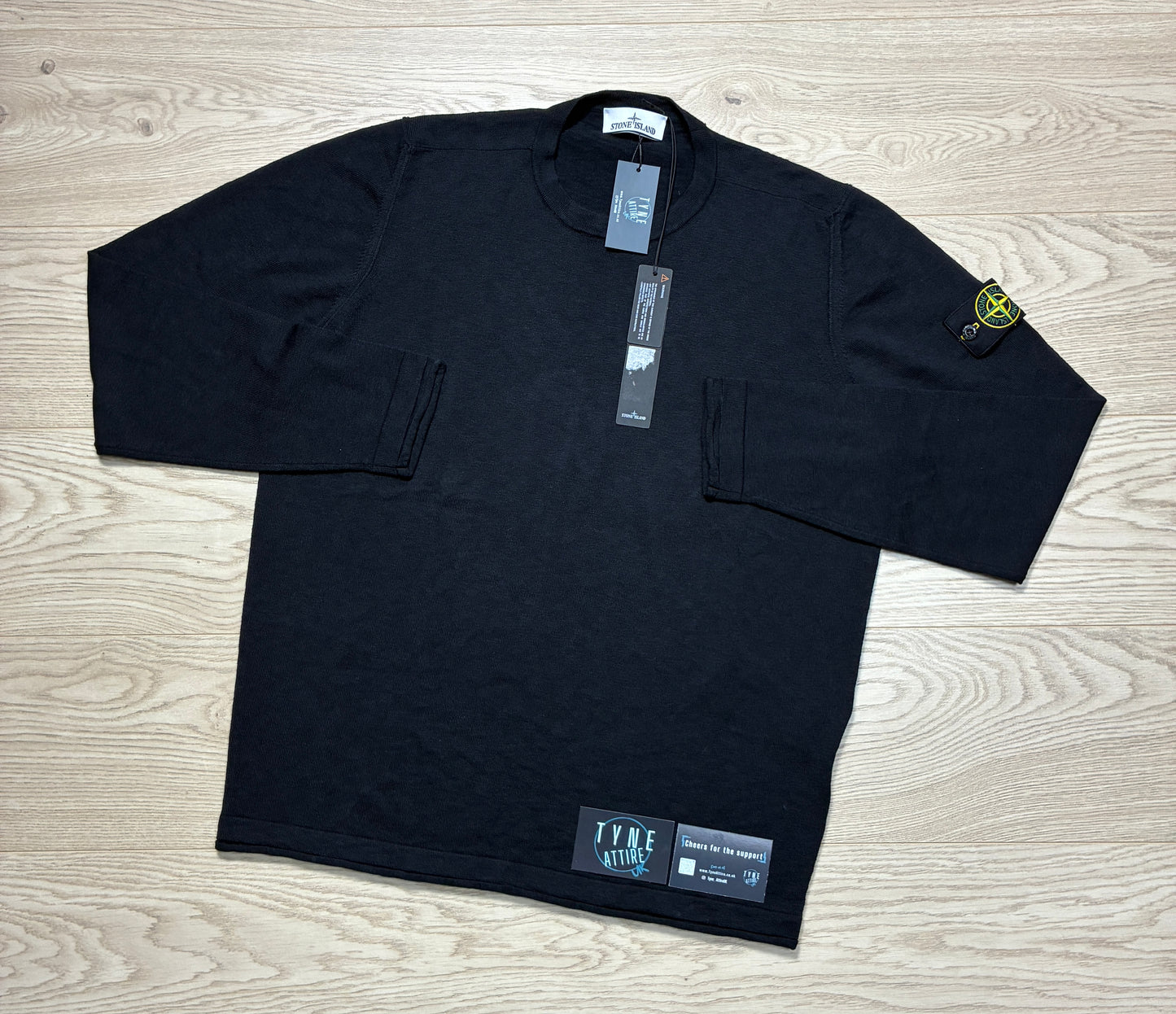 Stone Island 5100052 Garment Dyed Organic 14 Gauge Co/Ny Black Crewneck Sweater